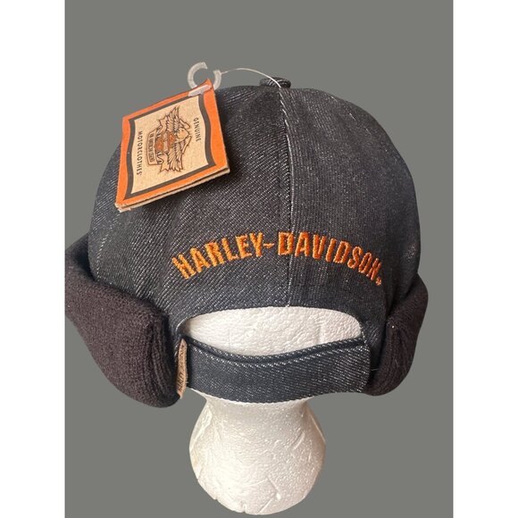 Harley-Davidson Black Denim Wool  Motorcycle skull Cap beanie  "Ride" adjustable - Picture 4 of 8